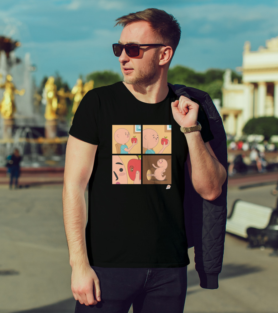 Apple Eating Surprised Baby Escape Comic T-Shirt