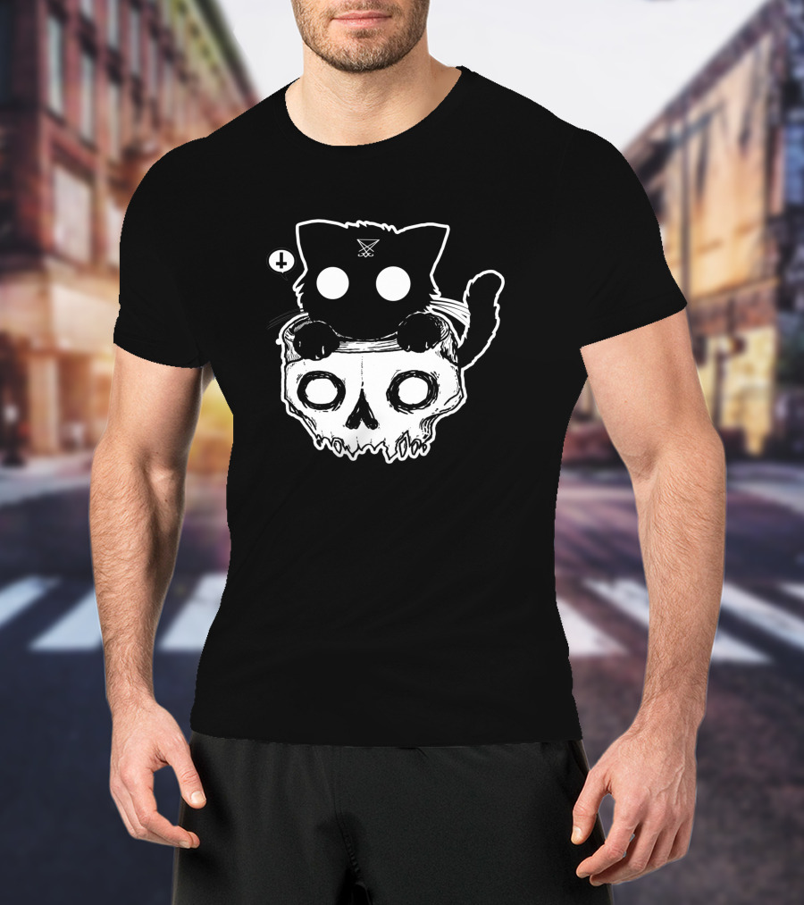 Bad Kitty With Skull And X Symbol Eyes T-Shirt