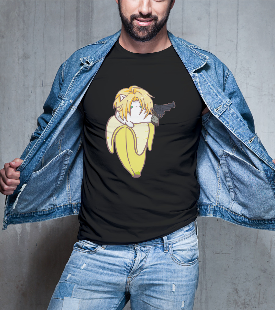 Bananya Fish 990217 Cat In Banana Costume With Toy Gun Anime T-Shirt