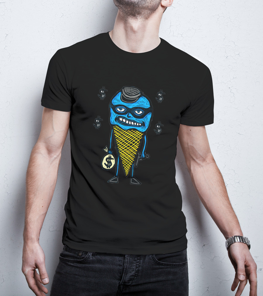 Bank Robber Cone 43391 Ice Cream Criminal Holding Money Bag With Dollar Signs T-Shirt