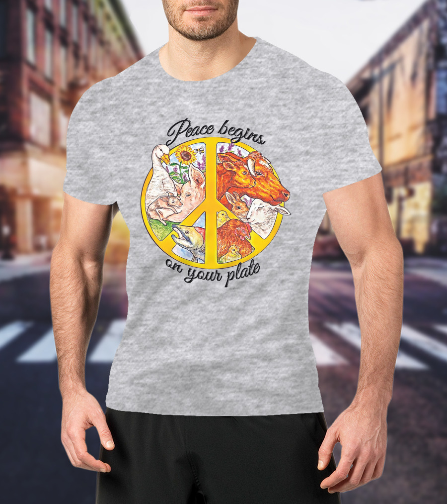 Peace Begins On Your Plate Animal Harmony Peace Sign T-Shirt