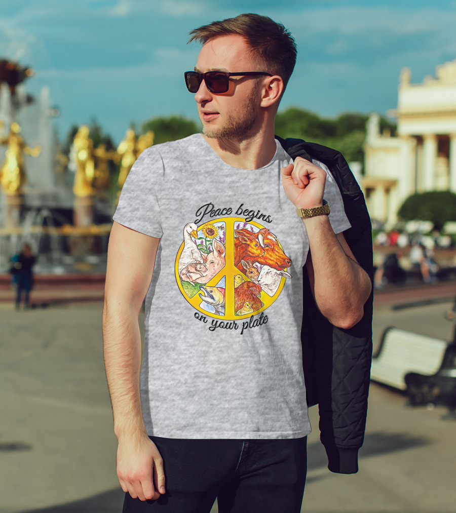 Peace Begins On Your Plate Animal Harmony Peace Sign T-Shirt