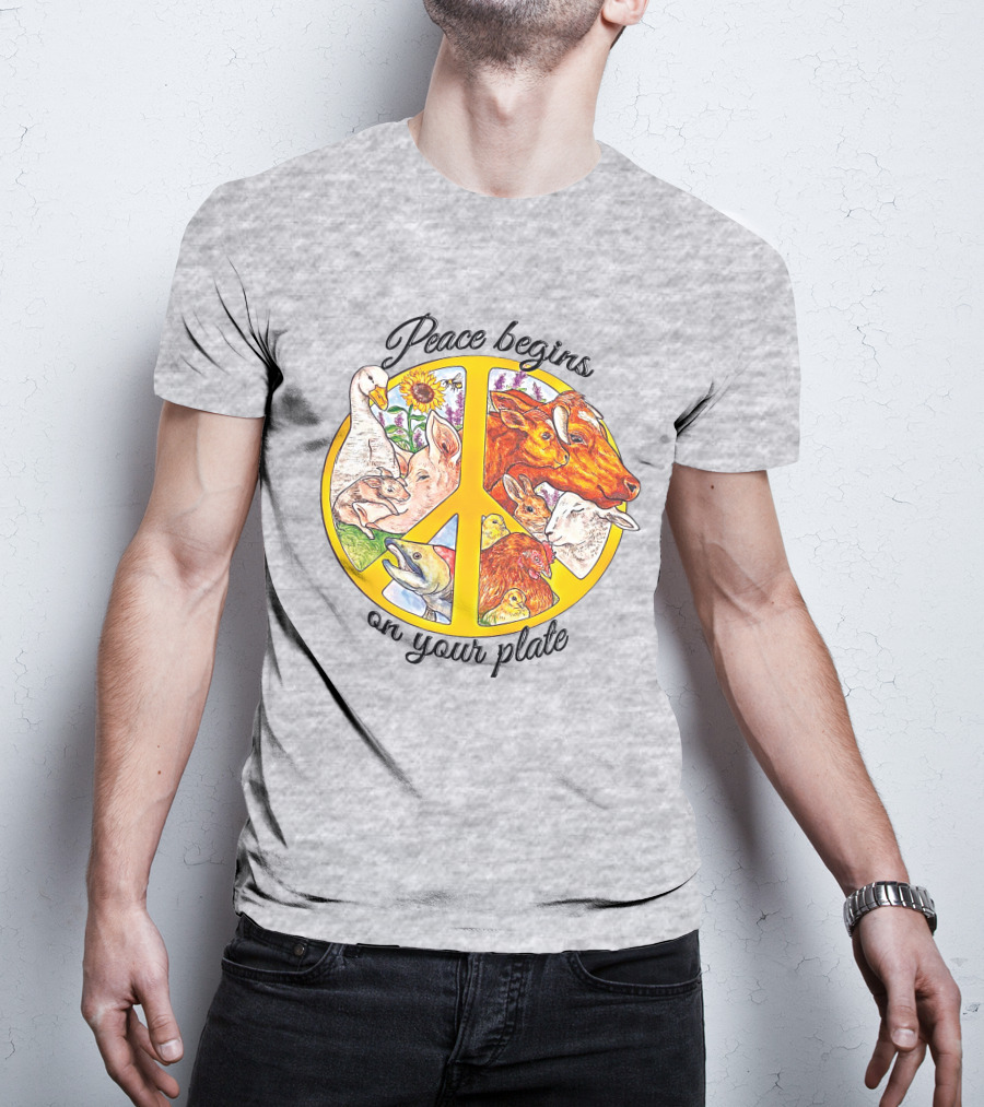 Peace Begins On Your Plate Animal Harmony Peace Sign T-Shirt