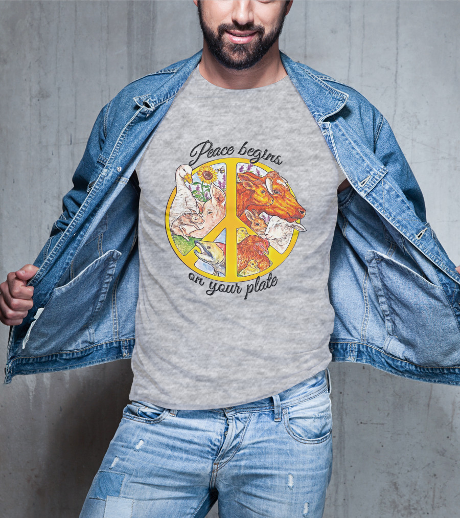 Peace Begins On Your Plate Animal Harmony Peace Sign T-Shirt