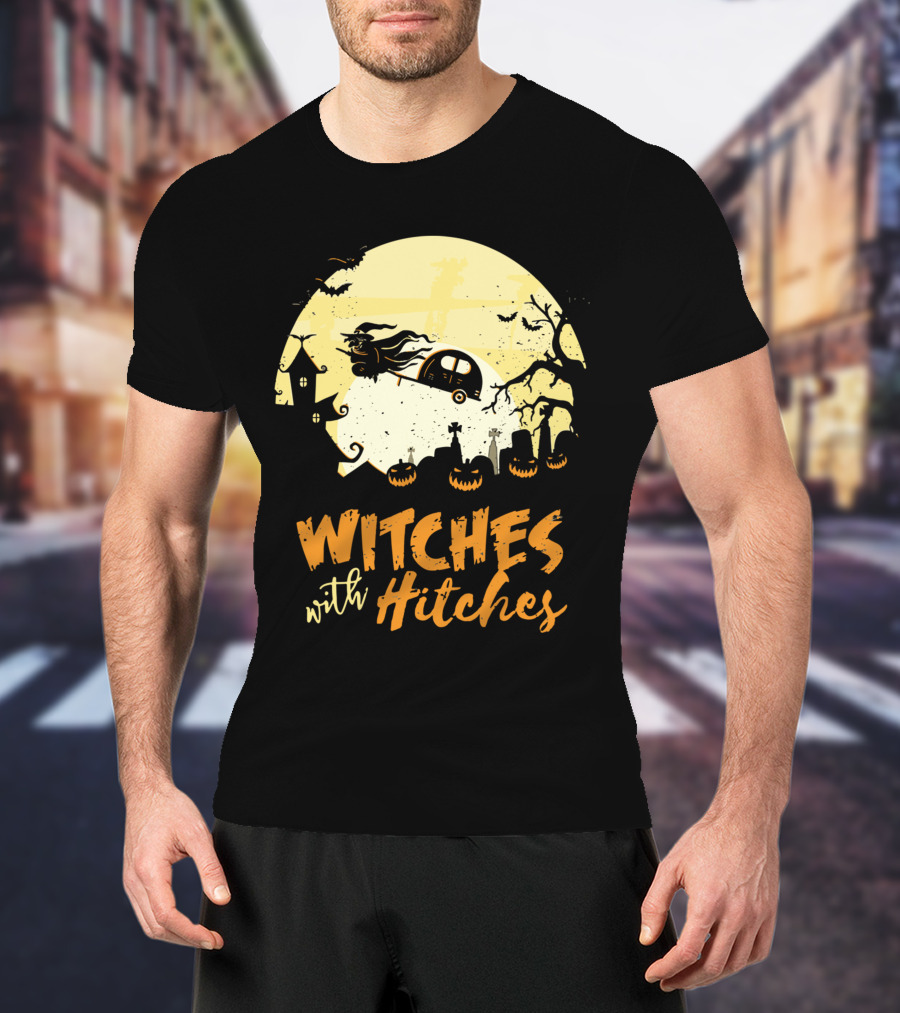 Witches With Hitches Moonlit Halloween Scene T-Shirt