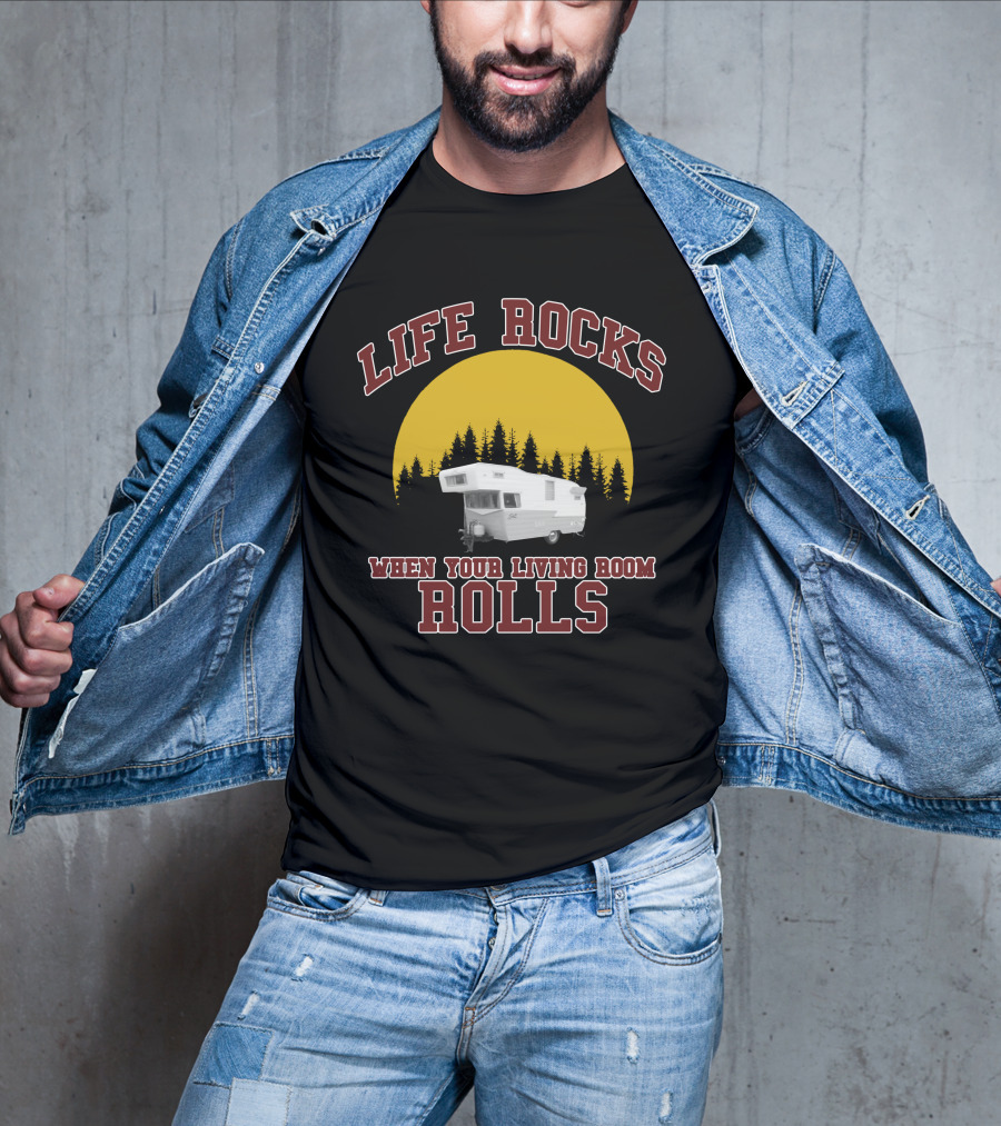 Life Rocks When Your Living Room Rolls Vintage Camper Retro Sunset T-Shirt