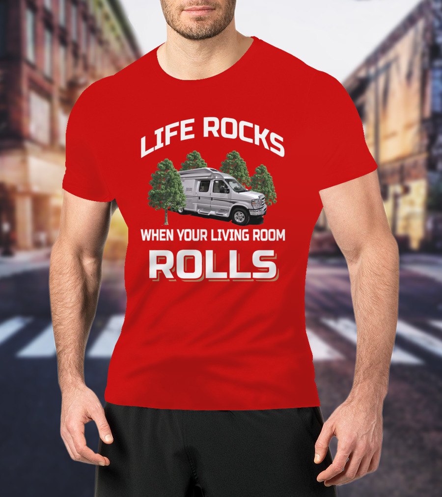 Life Rocks When Your Living Room Rolls Pleasureway Camper Van Trees T-Shirt