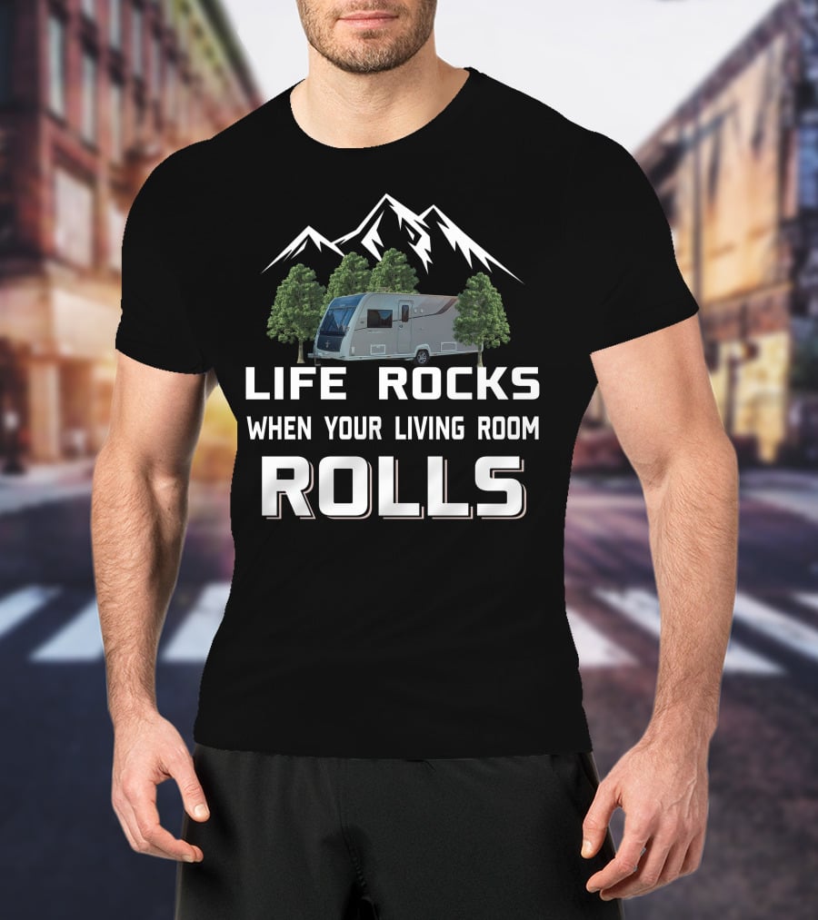 LIFE ROCKS WHEN YOUR LIVING ROOM ROLLS Elddis Crusader T-Shirt