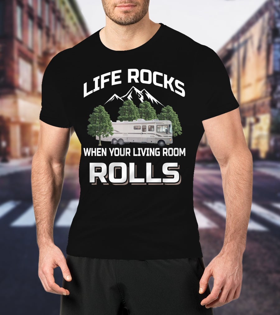 Life Rocks When Your Living Room Rolls 1997 Fleetwood Bounder 34v Mountain Adventure T-Shirt