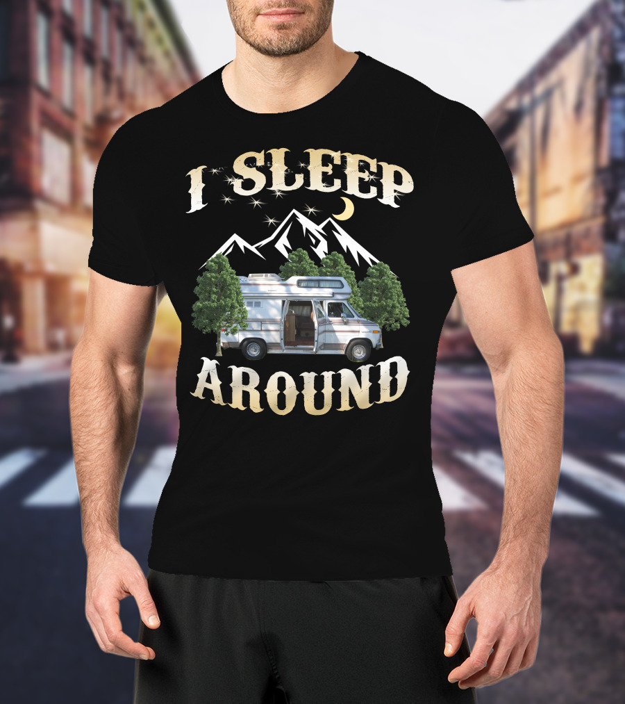 I SLEEP AROUND Dodge Van Night Mountain Adventure T-Shirt