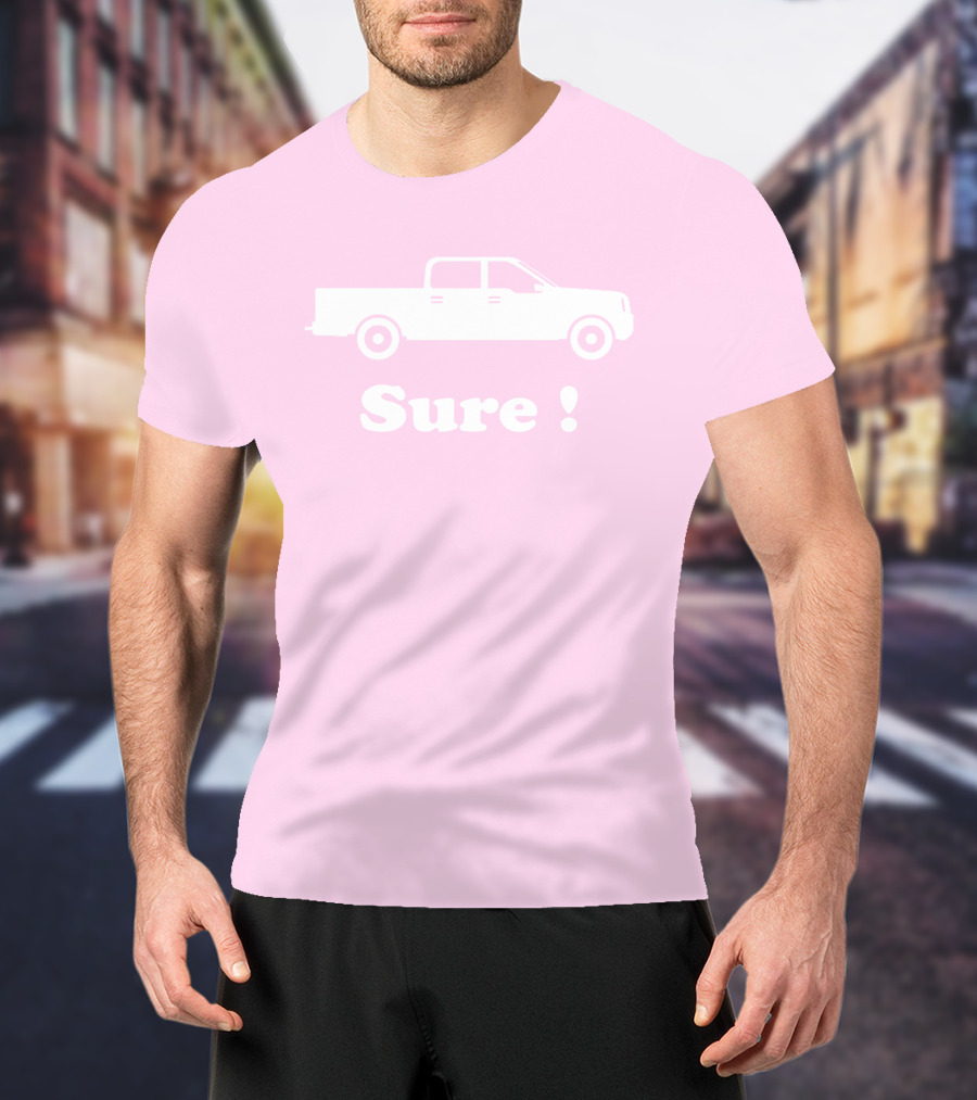 Sure Truck White Silhouette Pink Background T-Shirt