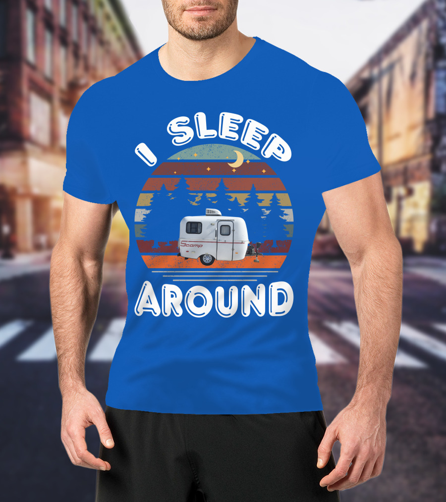 I Sleep Around Scamp Travel Trailers Night Trees Moon Stars T-Shirt