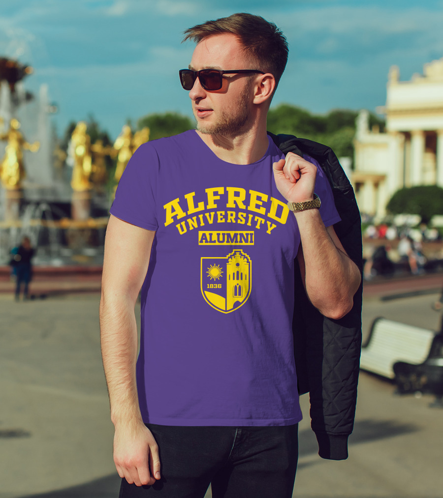 Alfred University Alumni 1836 Purple And Yellow Crest T-Shirt