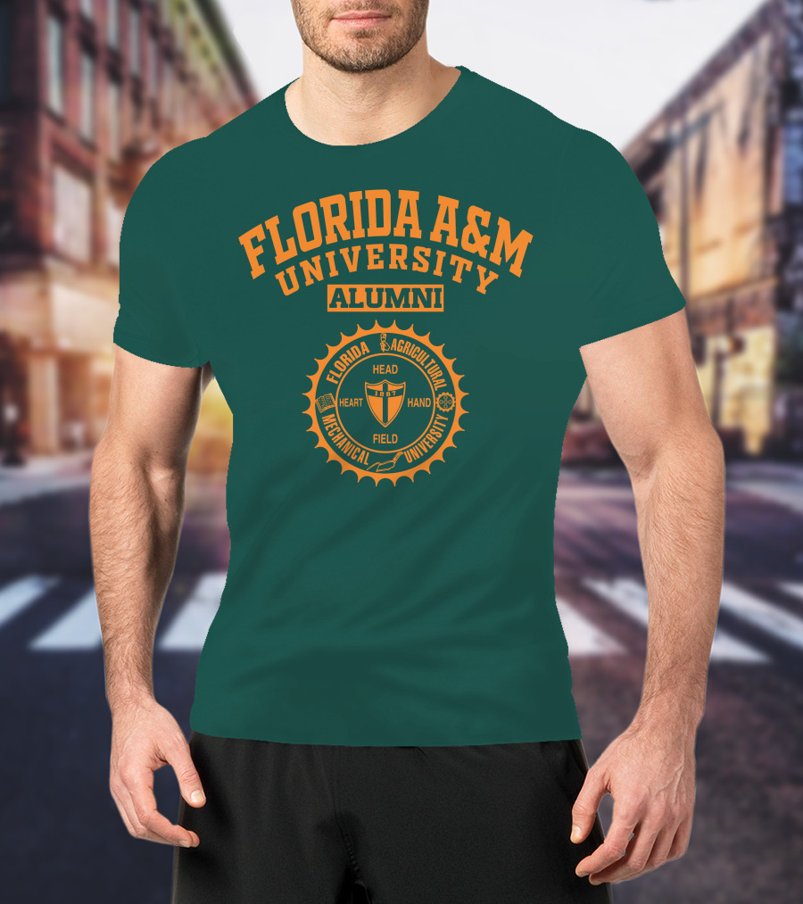 Florida A&M University Alumni 1887 Seal Head Heart Hand Field T-Shirt