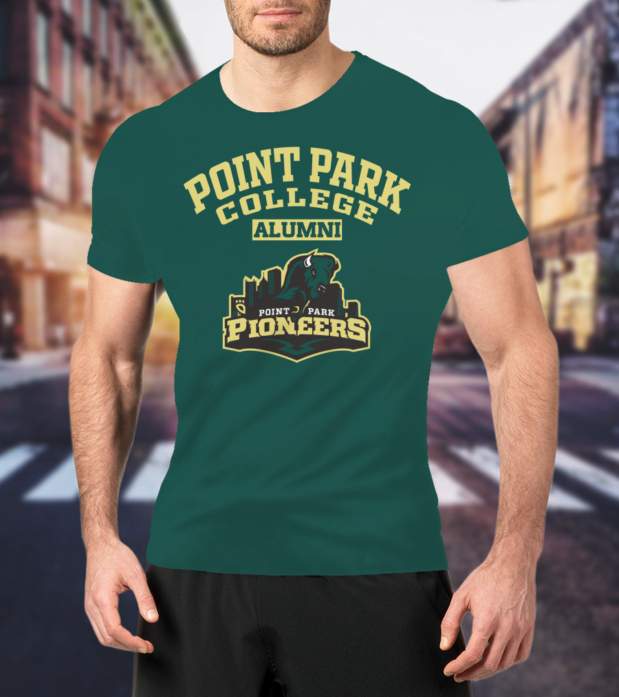 Point Park College Alumni Pioneers Logo Buffalo Skyline T-Shirt
