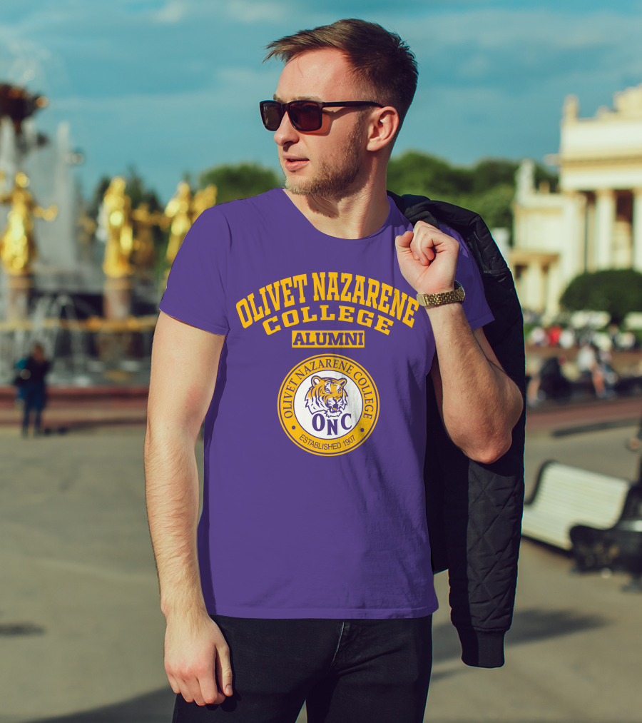 Olivet Nazarene College Alumni Tiger ONC Established 1907 Purple Yellow T-Shirt