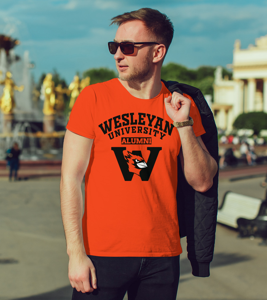 Wesleyan University Alumni Cardinal Logo W Letter Orange Background T-Shirt