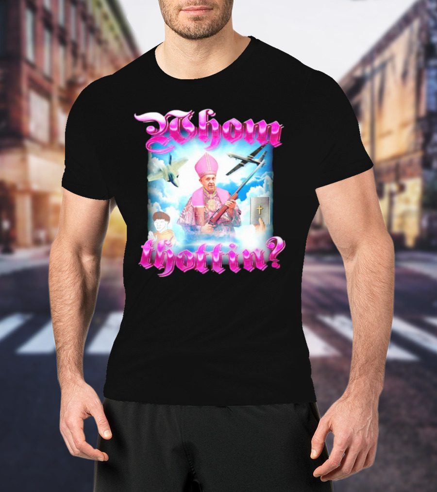 Whom Thottin Priest Holding Rifle With Airplanes And Clouds T-Shirt