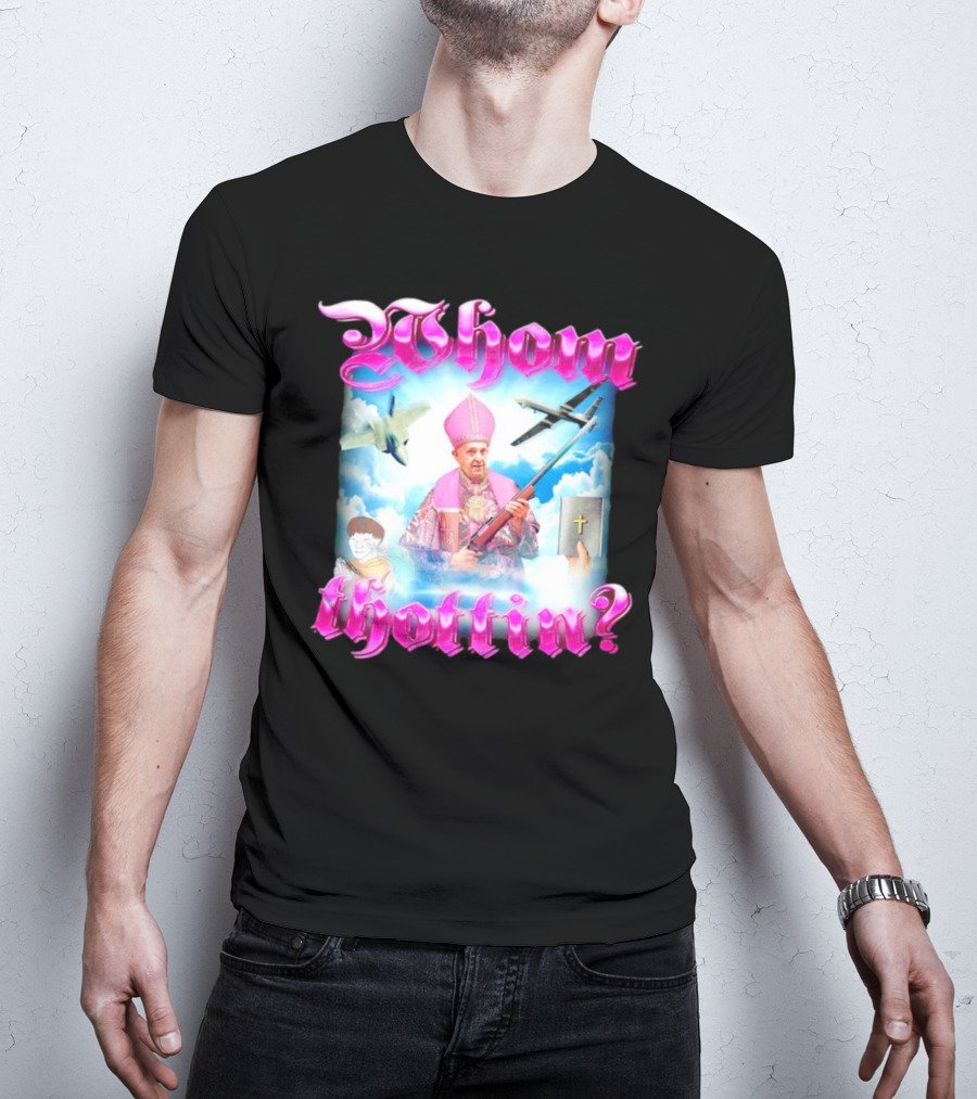 Whom Thottin Priest Holding Rifle With Airplanes And Clouds T-Shirt