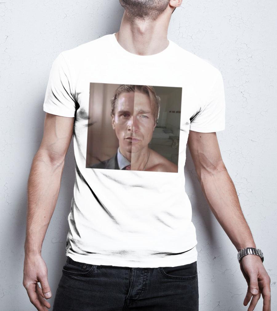Jeremy Fragrance Compared With Young Christian Bale Face Split Room Background T-Shirt