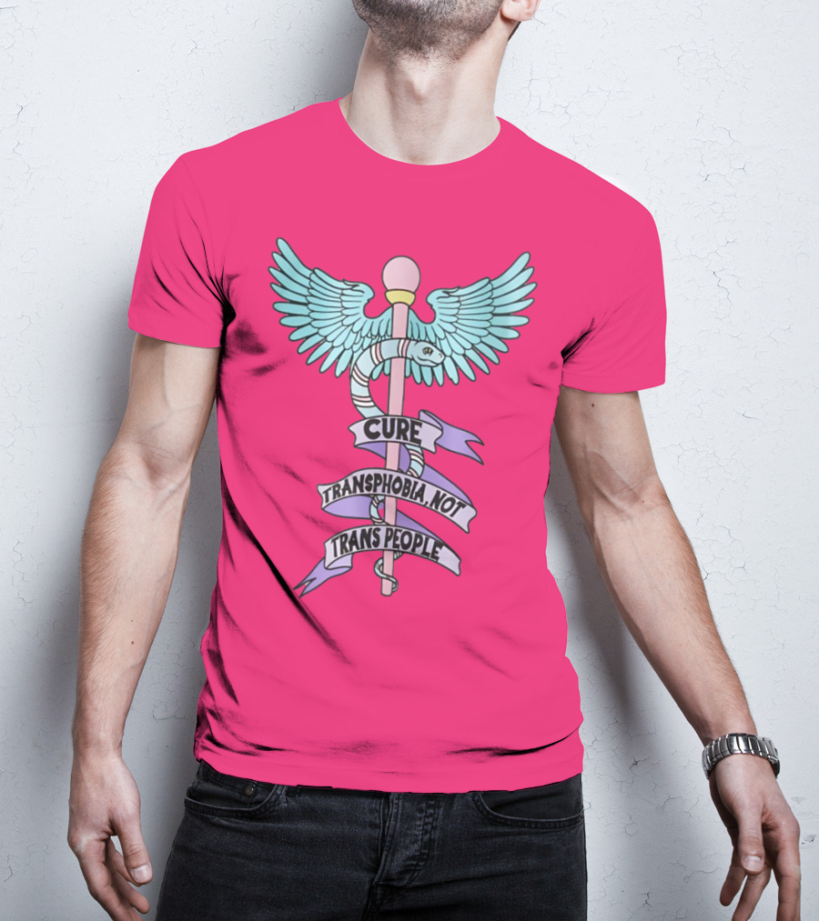 Target Pride Abprallen Cure Transphobia Not Trans People Caduceus Wings Snake Staff T-Shirt