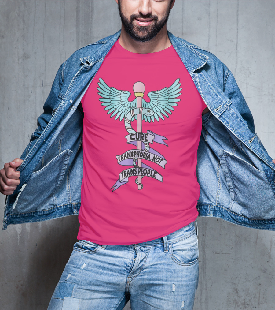Target Pride Abprallen Cure Transphobia Not Trans People Caduceus Wings Snake Staff T-Shirt