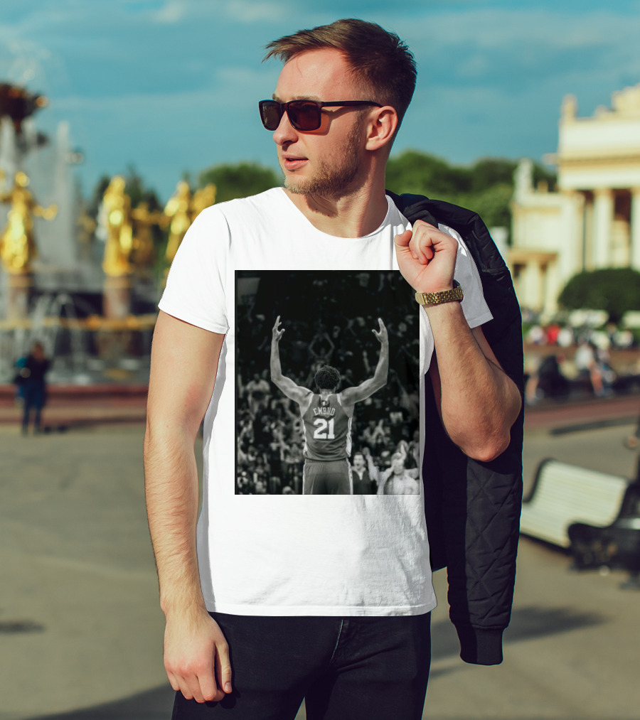 Joel Troel Embiid 21 Basketball Celebration Back View T-Shirt