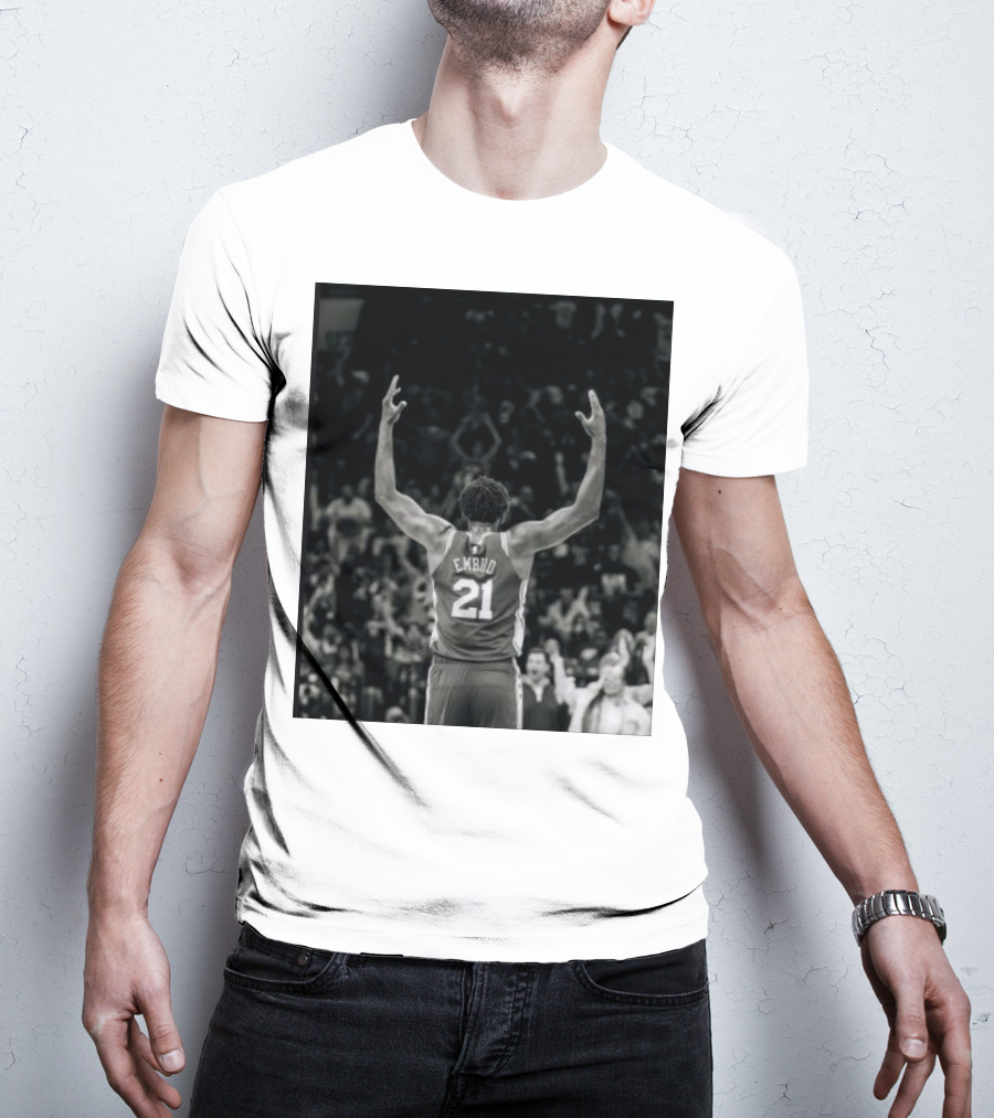 Joel Troel Embiid 21 Basketball Celebration Back View T-Shirt