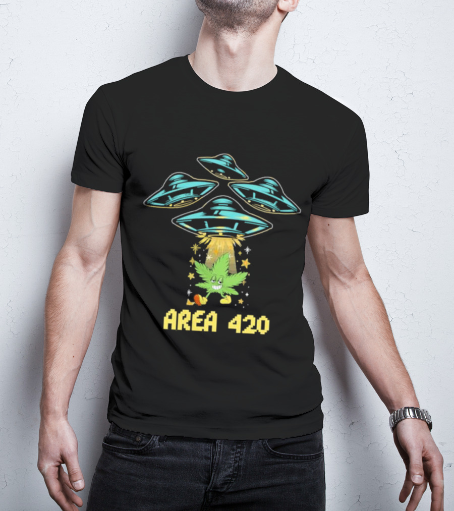 Area 420 UFO Weed Leaf Extraterrestrial Vibe T-Shirt