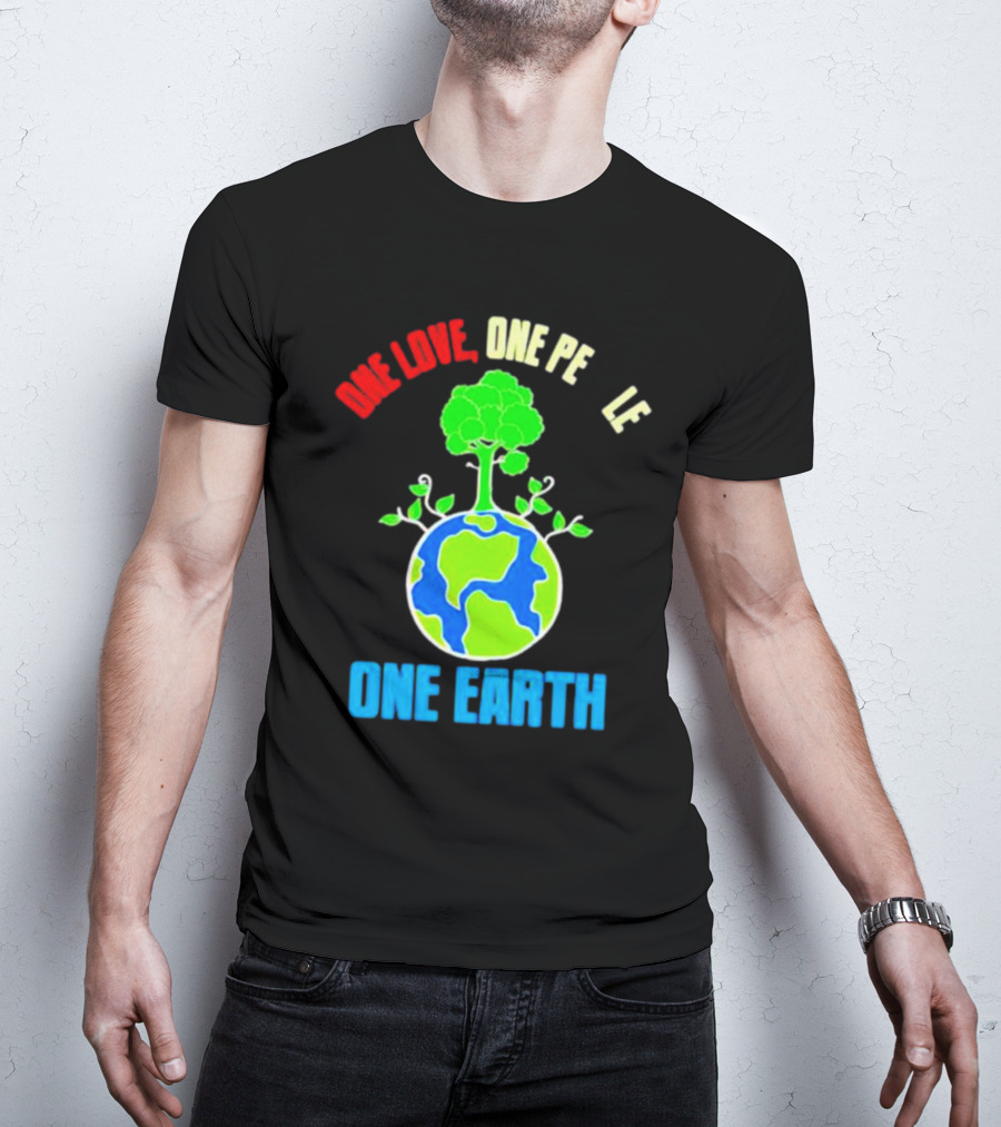 One Love One People One Earth Green Tree Globe Earth Day T-Shirt