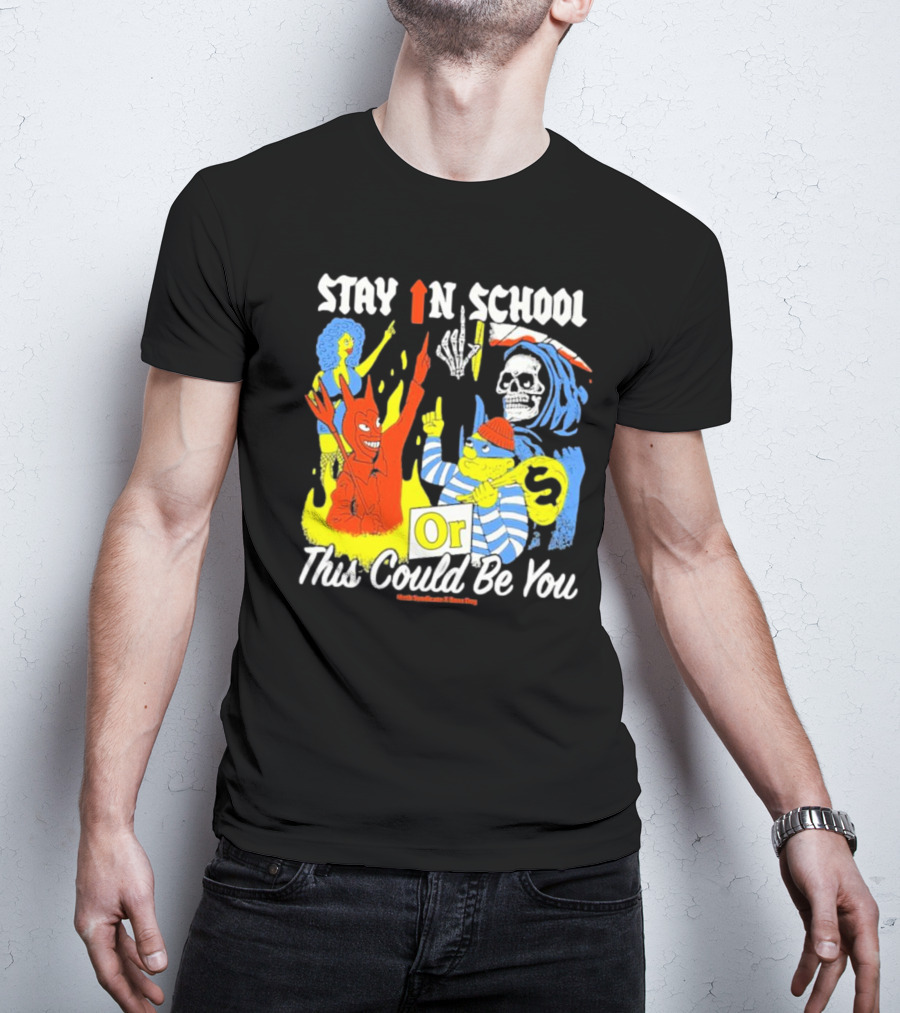 Stay In School Or This Could Be You Red Devil Skeleton Bart Simpson Style Mark Gonzales X Deaton Chris Anthony T-Shirt