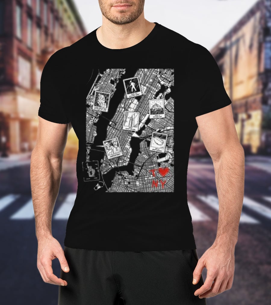 TommyInnit Merch T Love NY Map Icons And Polaroid Style Graphics T-Shirt