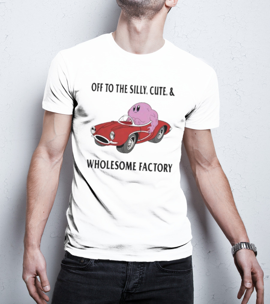 Off To The Silly, Cute, And Wholesome Factory With Cartoon Blob In Red Convertible T-Shirt