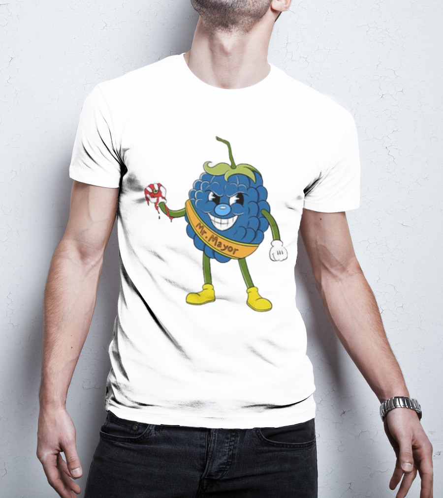 Blueberry Mr Mayor Holding Bleeding Hand Cartoon Character T-Shirt
