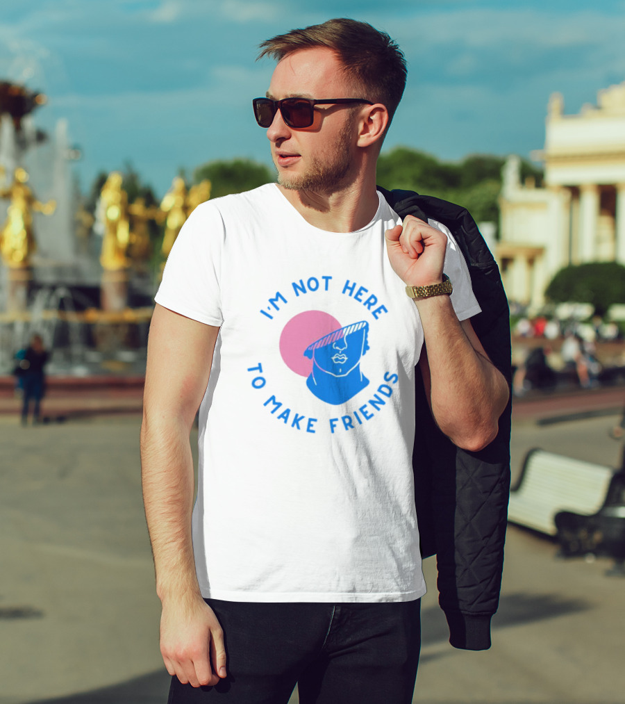 I’m Not Here To Make Friends Sam Smith Blue Pink Bust Sunglasses T-Shirt
