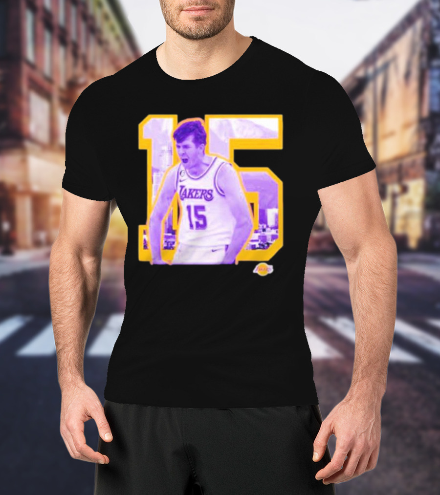 Los Angeles Lakers Austin Reaves 15 Skyline Background T-Shirt