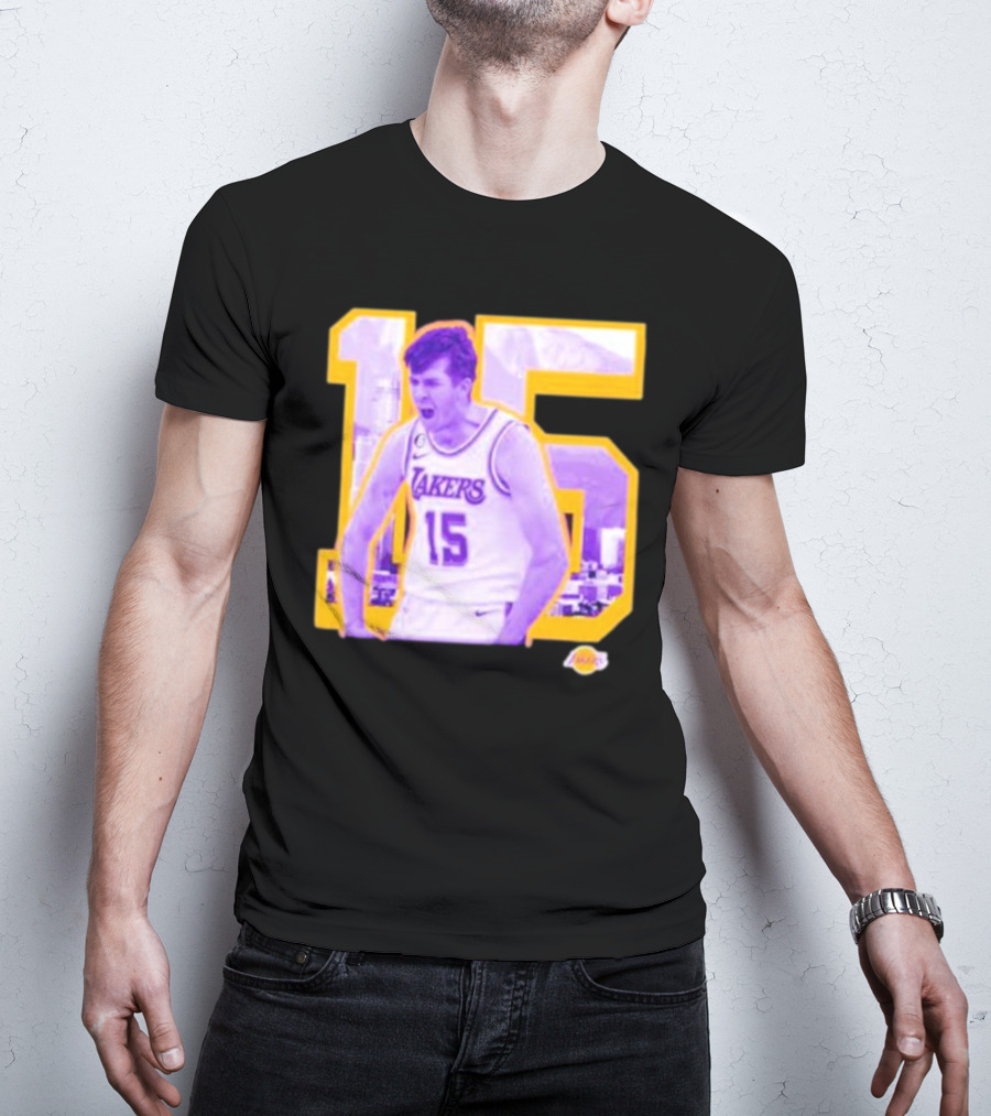 Los Angeles Lakers Austin Reaves 15 Skyline Background T-Shirt