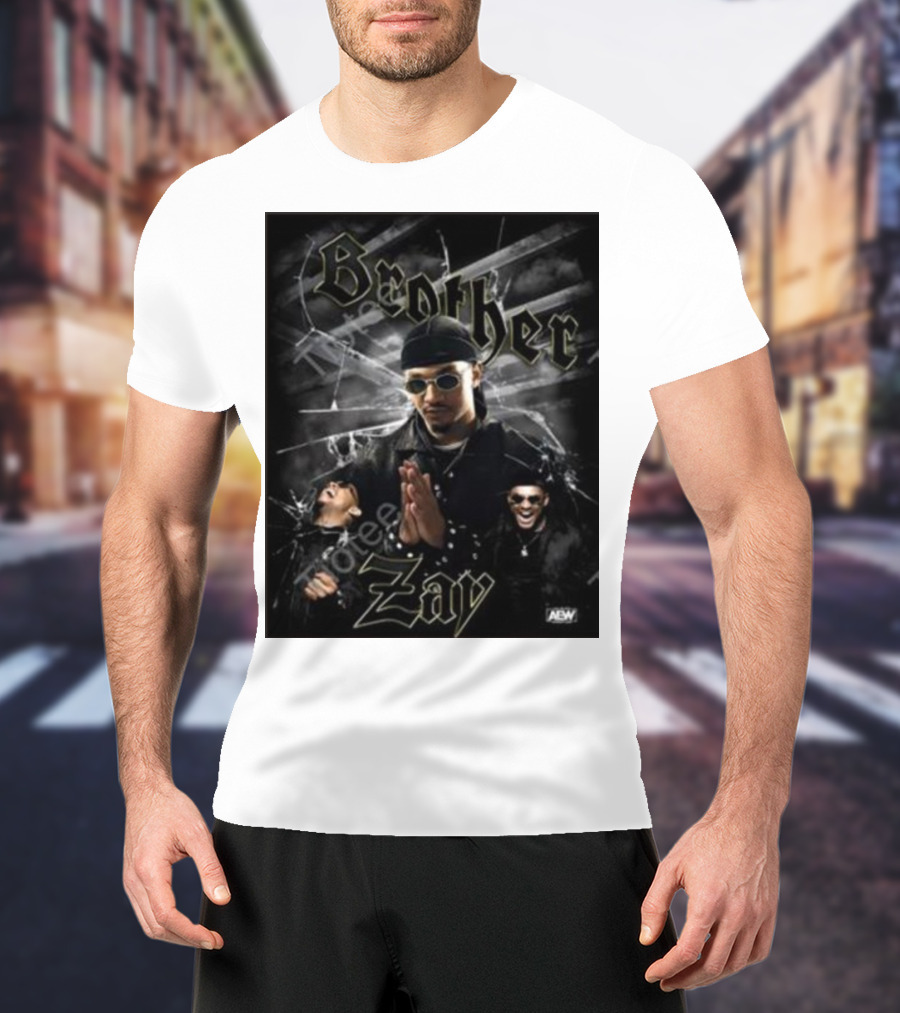 Brother Zay AEW Theme With Three Images And Dramatic Shattered Glass Background T-Shirt