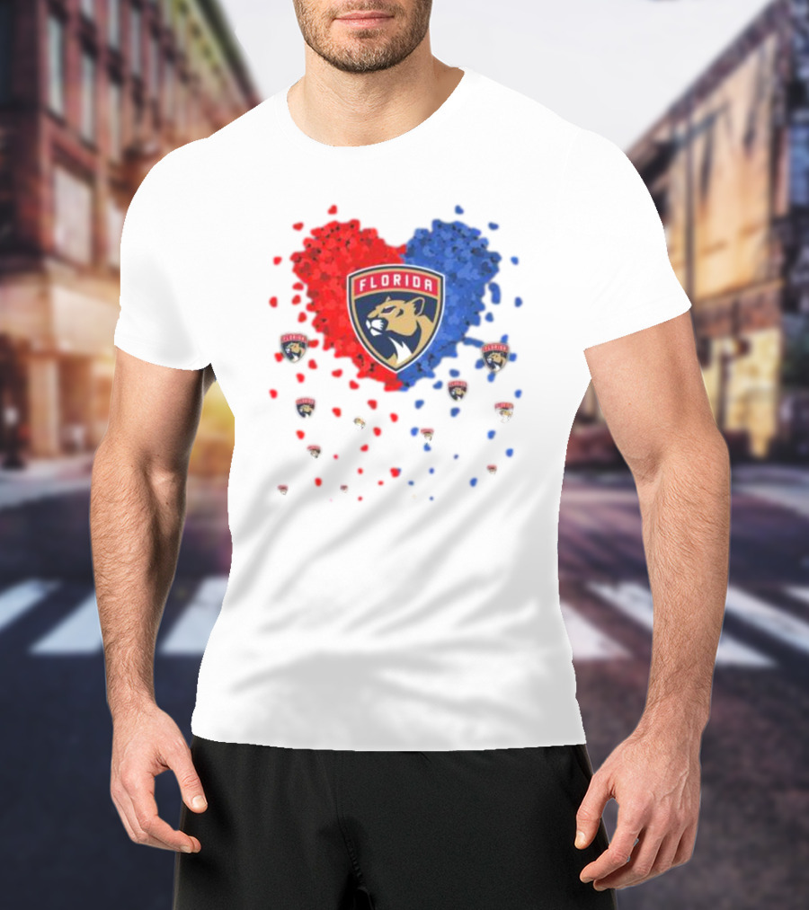 Florida Panthers Heart Logo Red Blue Paws T-Shirt
