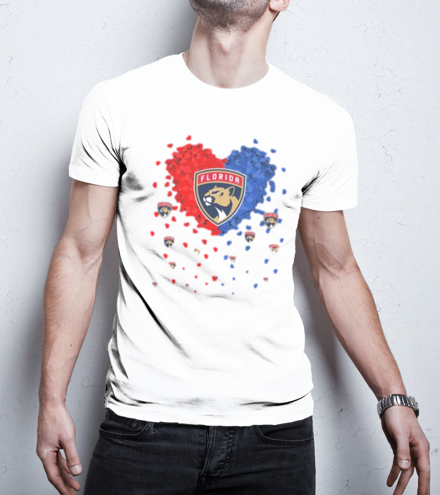 Florida Panthers Heart Logo Red Blue Paws T-Shirt
