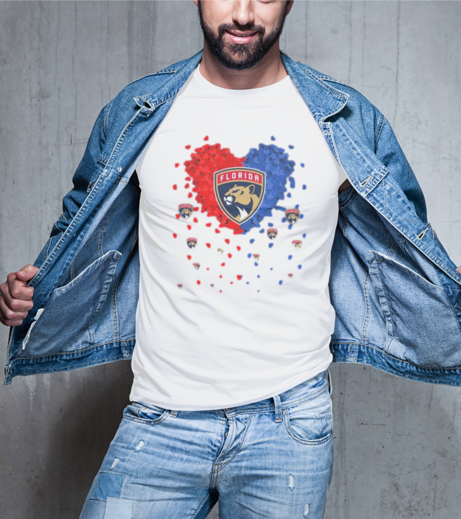 Florida Panthers Heart Logo Red Blue Paws T-Shirt