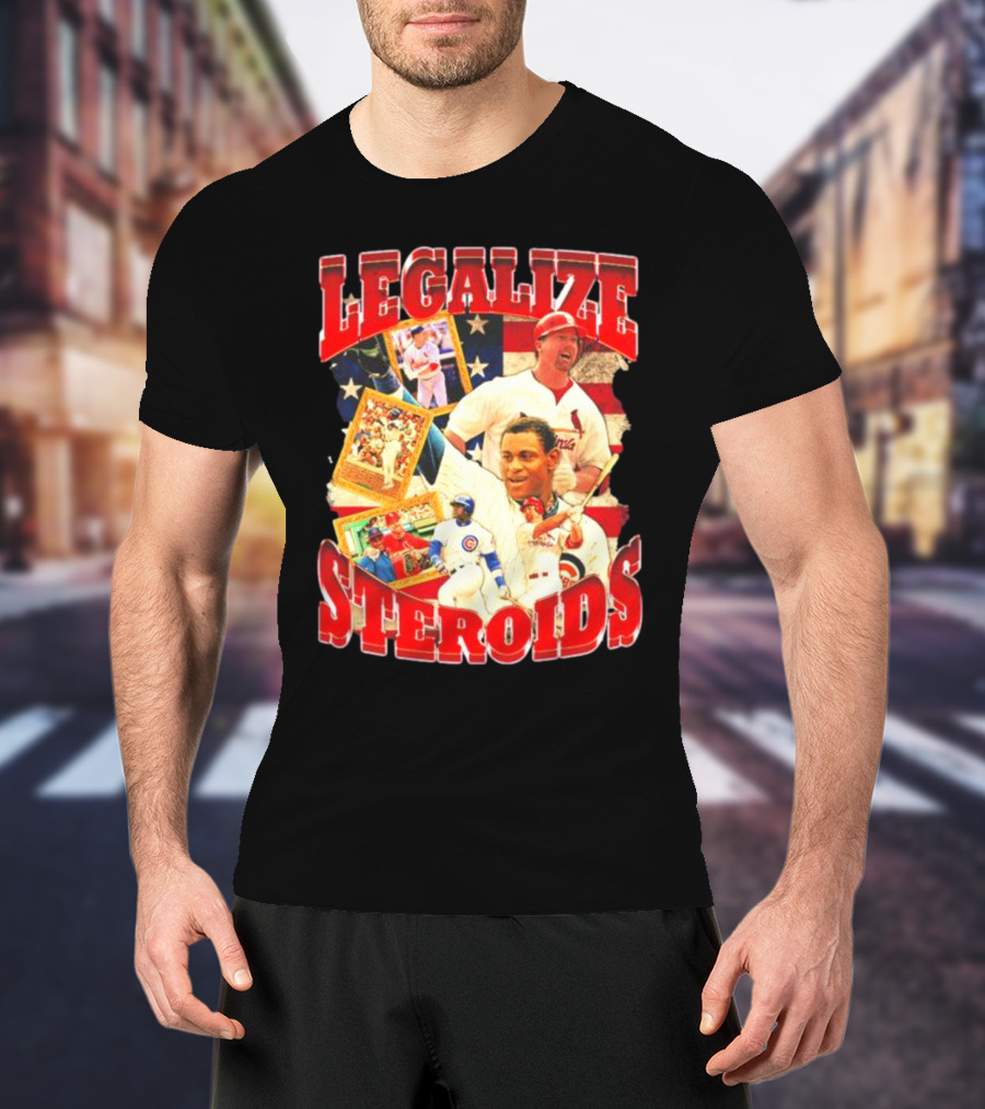 Legalize Steroids Baseball Iconography Retro USA Flag T-Shirt