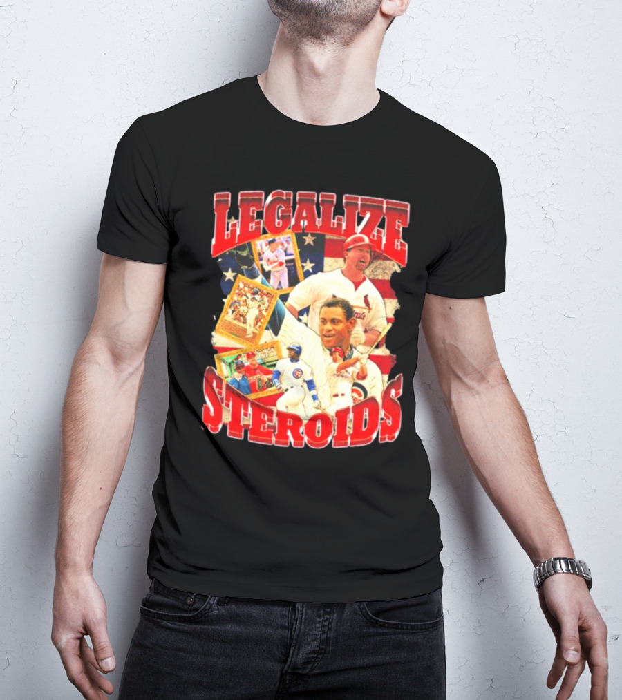 Legalize Steroids Baseball Iconography Retro USA Flag T-Shirt