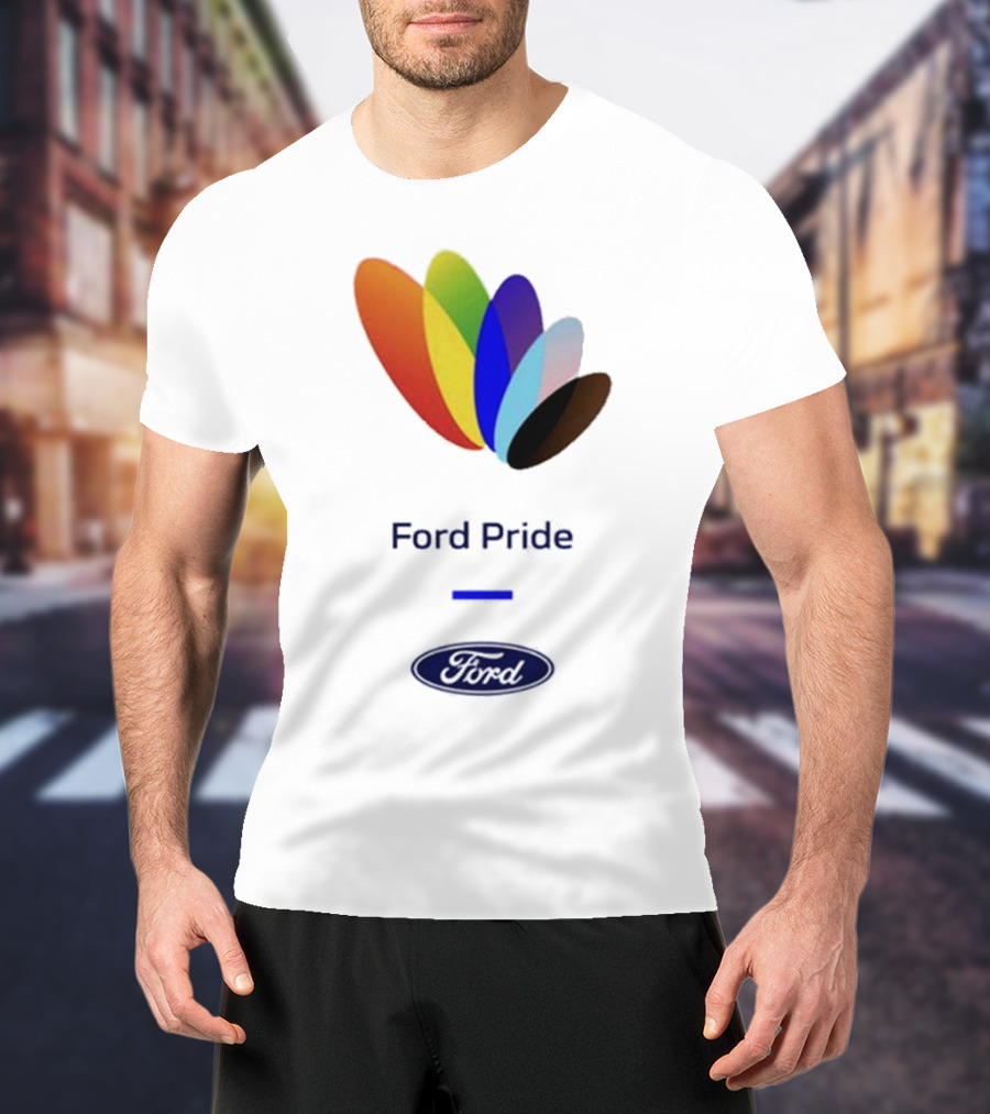 Ford Pride Typography Over Rainbow Petals T-Shirt