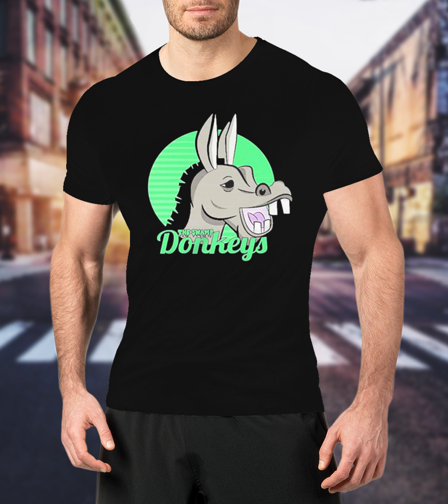 The Swamp Donkeys Green Logo Icon With Donkey Face T-Shirt