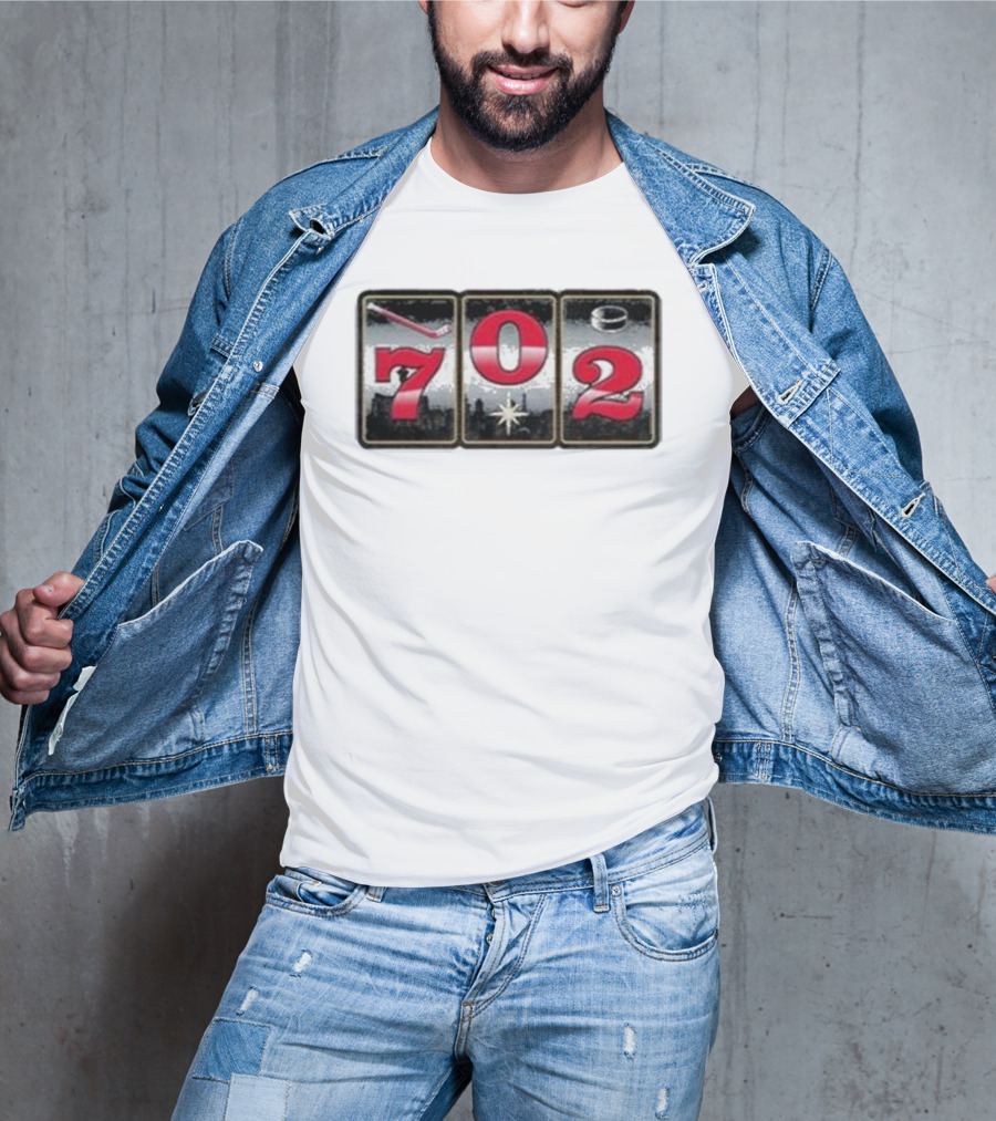 702 Slots Hockey Stick Puck Vegas Skyline T-Shirt