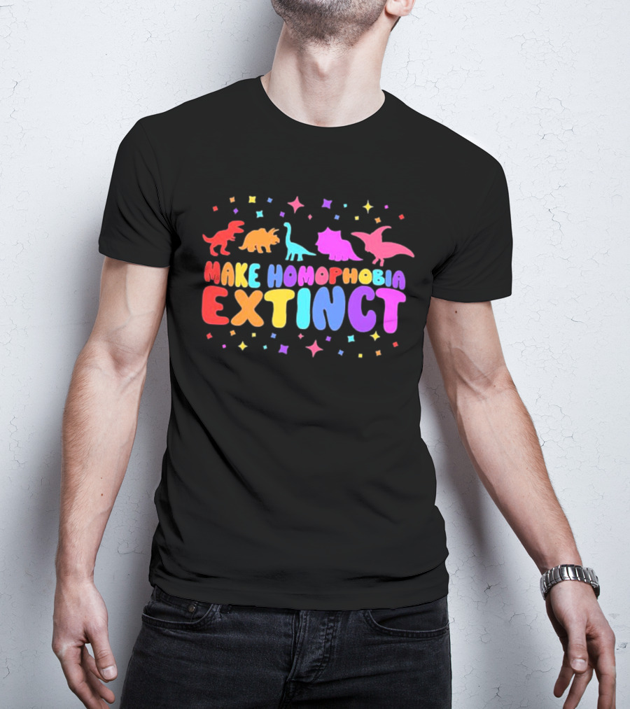 Make Homophobia Extinct Rainbow Dinosaurs Gay Pride T-Shirt