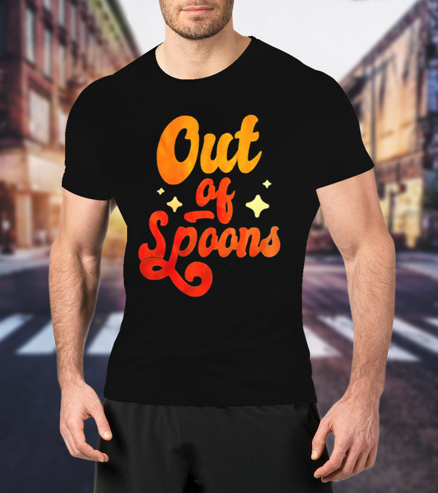 Out Of Spoons Stars Retro Orange Text T-Shirt