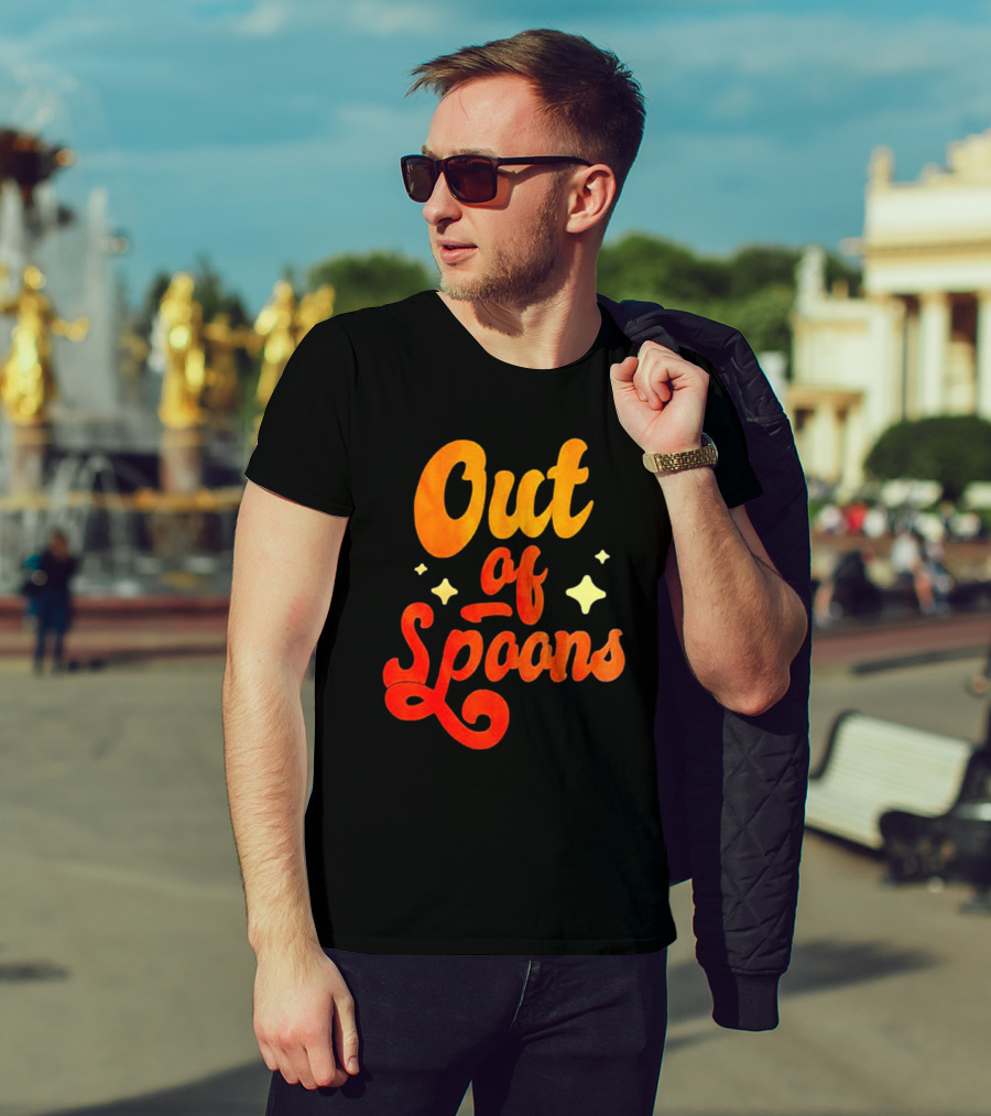 Out Of Spoons Stars Retro Orange Text T-Shirt
