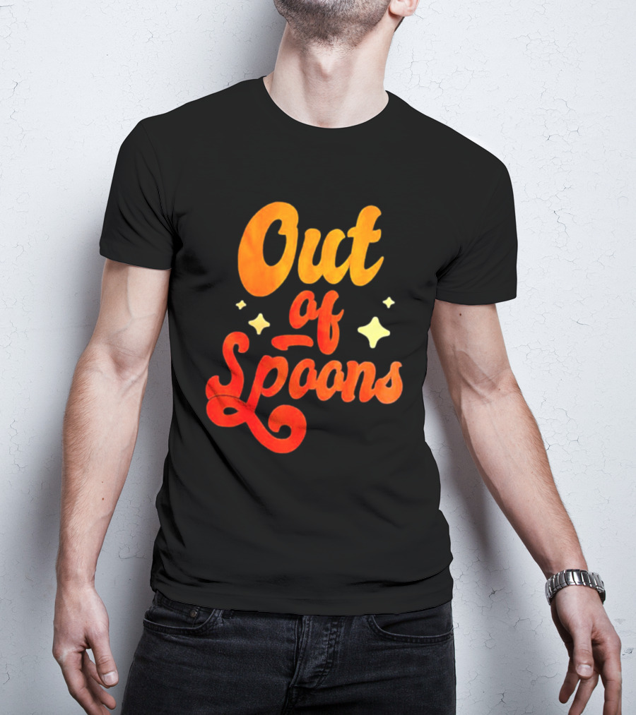 Out Of Spoons Stars Retro Orange Text T-Shirt